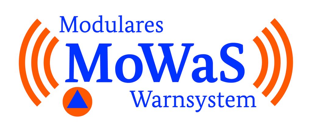 Logo des Modularen Warnsystems mit Text Modulares Warnsystem, kurz MoWaS