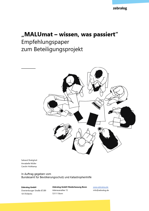 Titelbild der Publikation MALUmat – wissen, was passiert – Beteiligungsprojekt – Konzept für Vor-Ort-Partizipation (Empfehlungspaper)
