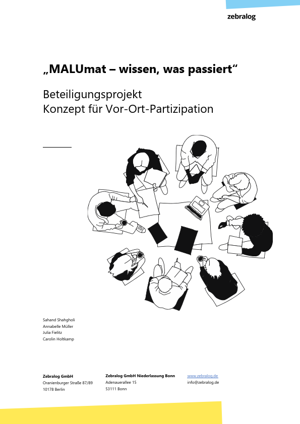 Titelbild der Publikation MALUmat – wissen, was passiert – Beteiligungsprojekt – Konzept für Vor-Ort-Partizipation