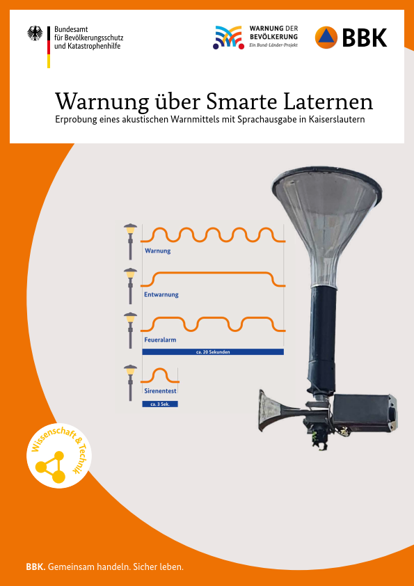 Titelbild der Publikation Warnung über Smarte Laternen – Erprobung eines akustischen Warnmittels mit Sprachausgabe in Kaiserslautern (Teil 1)